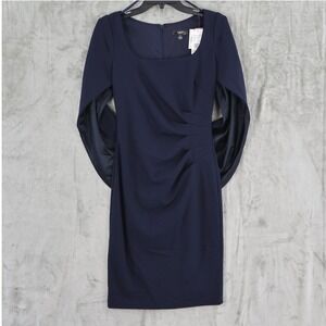 AQUA Scuba Crepe Cape Dress Womens 0 Navy Blue Formal Event Party Hostess NWT